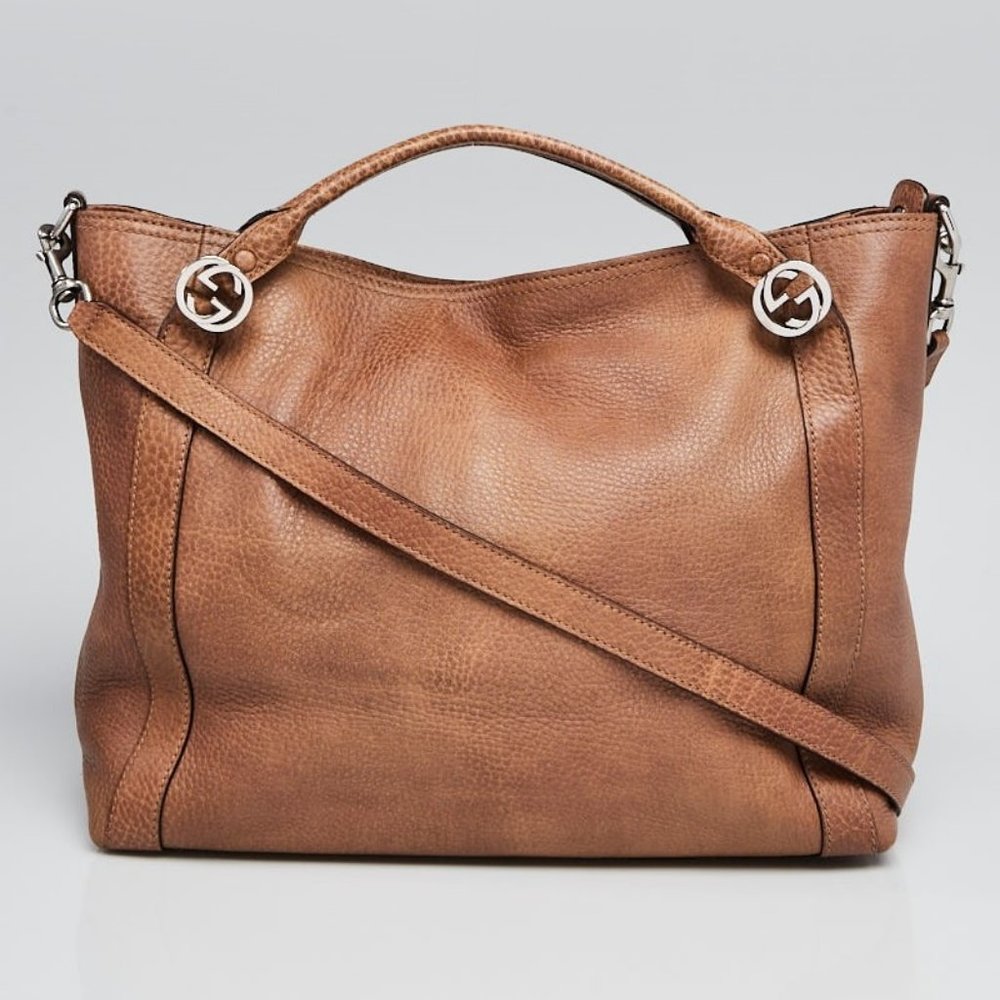 AUTHENTIC Gucci brown leather 'Miss GG Top Handle' bag